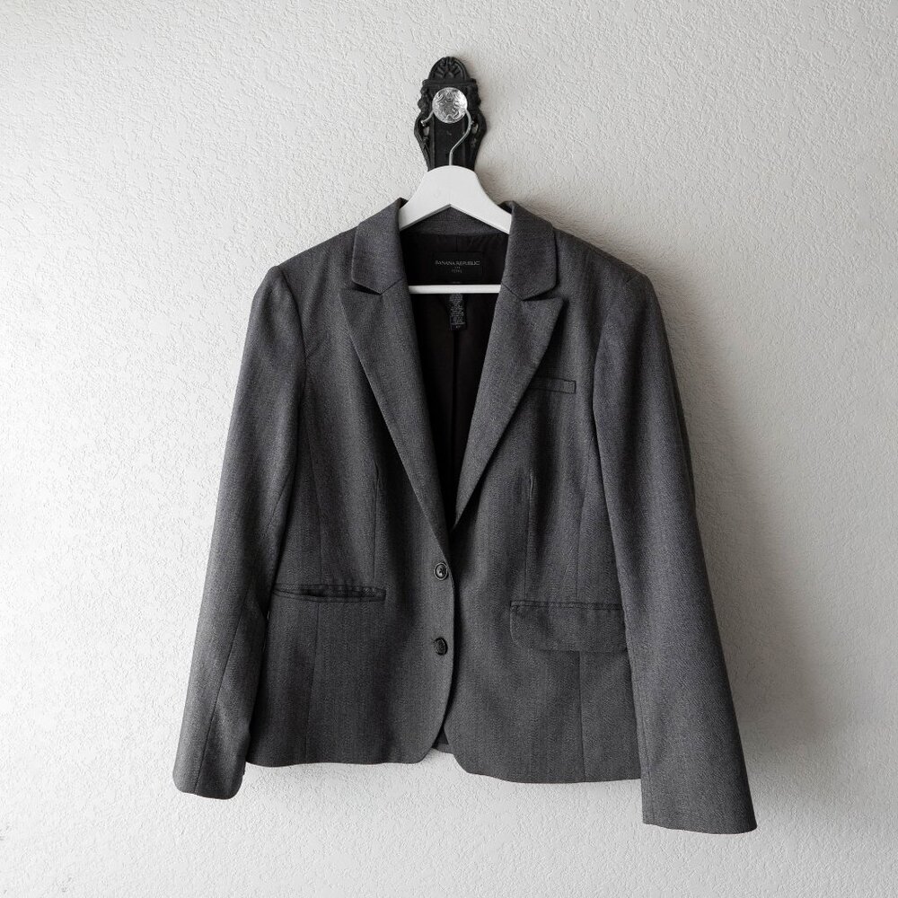Banana Republic Women’s 10P Gray Blazer Petite Stretch Career Jacket Workwear